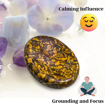 Amazing Gemstone Labradorite Thumb Worry Stone, Anxiety Stone, Healing Crystals - Piedra Crystal Fidget for Gift, Meditation, Calming, Relaxation, Stress Relief - Colors C
