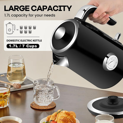 Pukomc Electric Kettle,1.7L Stainless Steel Electric tea kettle with Temperature Gauge, Fast Boiling, Auto Shut - off, BPA - Free, Boil - Dry Protection, (Retro Green)