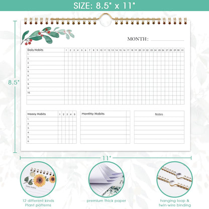 Habit Tracker Calendar - 12 Months Undated Daily Planner, 8"x10"