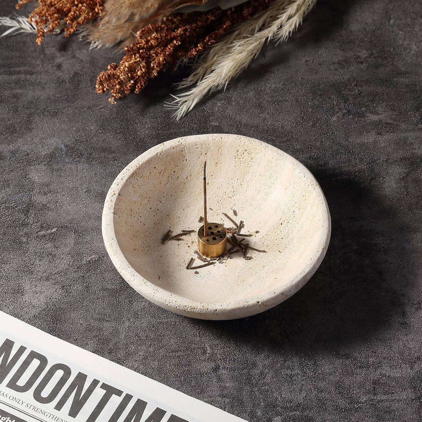 Koville Natural Marble Incense Holder, Incense Holder for Sticks with 9 Holes, Handmade Incense Burner Ash Catcher for Meditation Yoga SPA, Balsam Fir/Palo Santo/Sage/Cone (White)