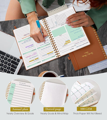 Undated Weekly and Monthly Planner, B5 Large Weekly To Do List Notebook with Goal & Habit Tracker Organizer, Hardcover Spiral Bound Blank Monthly Planner for Work School Home 7.4" x 9.64" Black