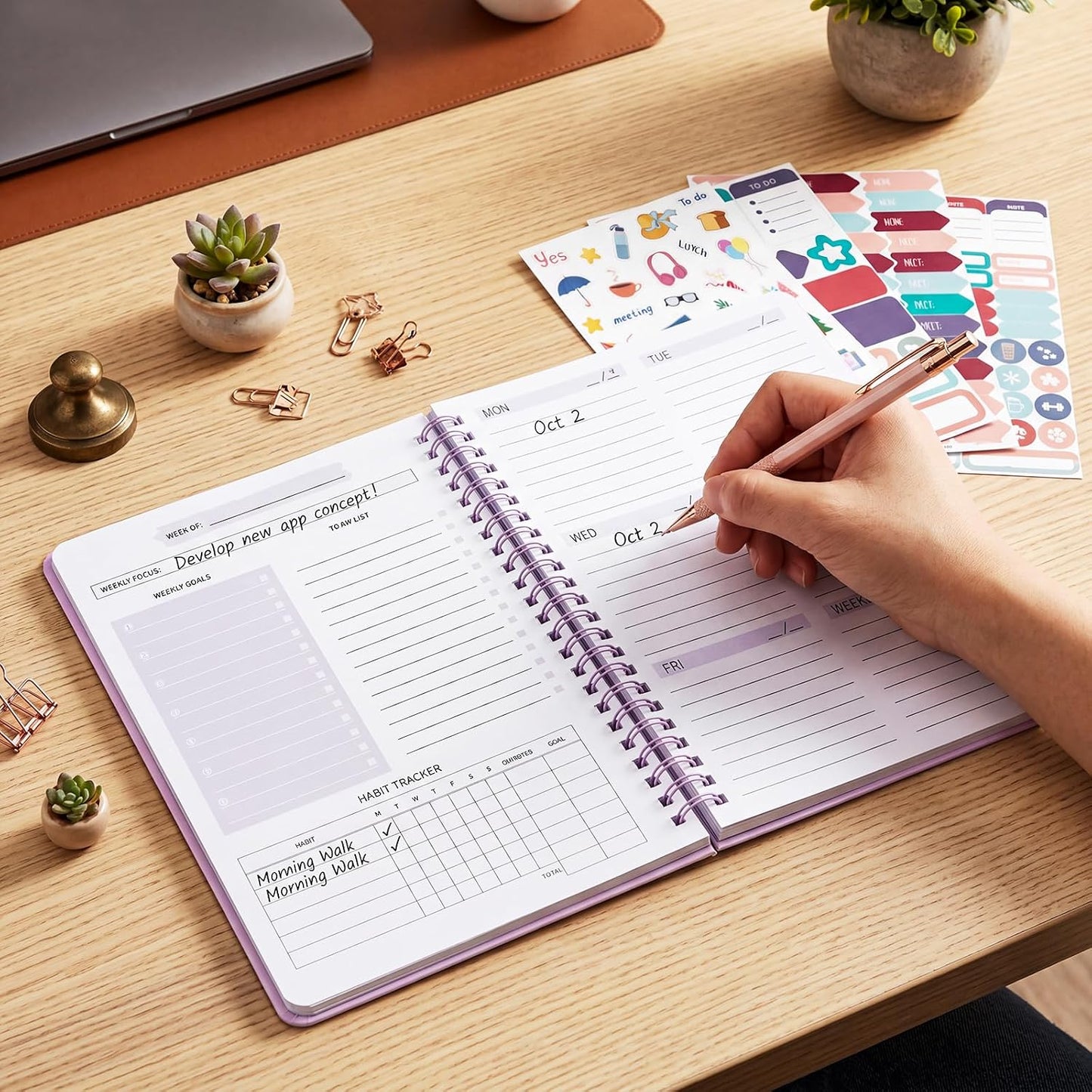 Undated Weekly Planner with Habit Tracker, 52 Weeks To Do List Notebook A5 Weekly Goal Planner with Spiral Binding & Stickers Home Work School Supplies for Women Girls 8.2" x 5.7" - Pink