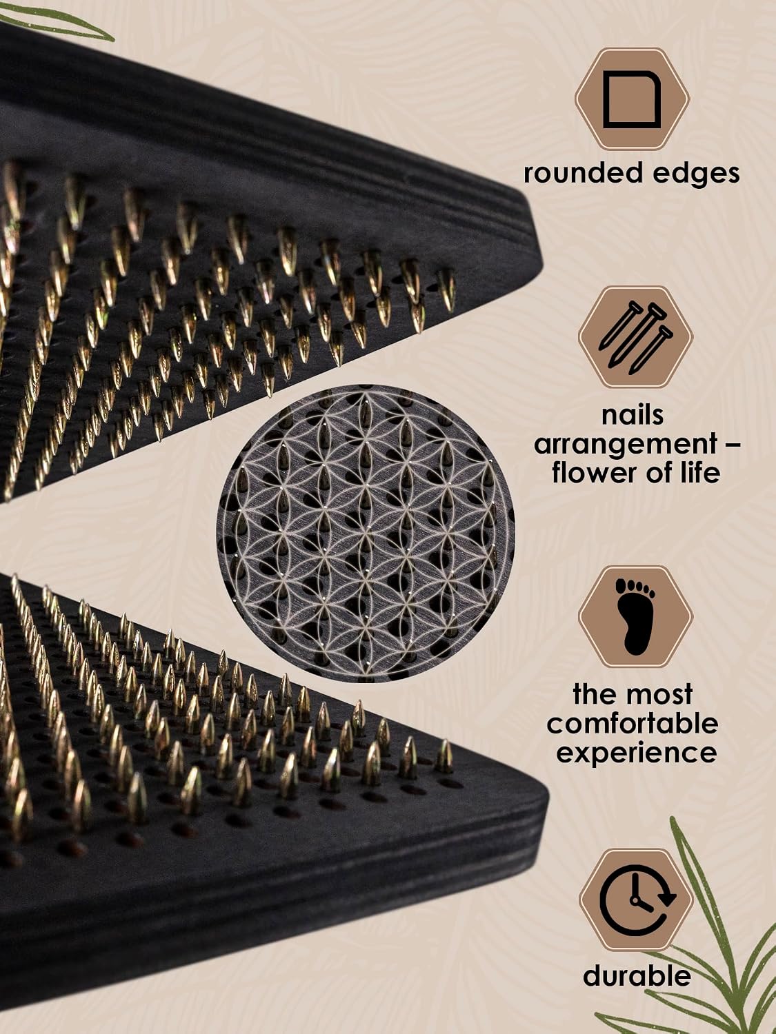 Sadhu board, Wooden Yoga Board for Acupressure and Meditation with Nails for Deep Tissue Massage, Acupuncture Massage, Nails Distance 0.39 In (10 mm)