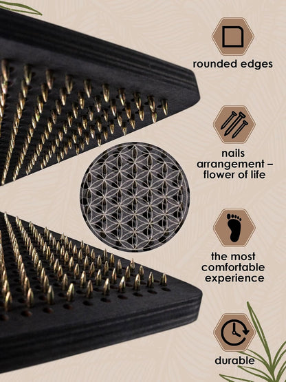 Sadhu board, Wooden Yoga Board for Acupressure and Meditation with Nails for Deep Tissue Massage, Acupuncture Massage, Nails Distance 0.39 In (10 mm) (ebony-moon, 0.39)