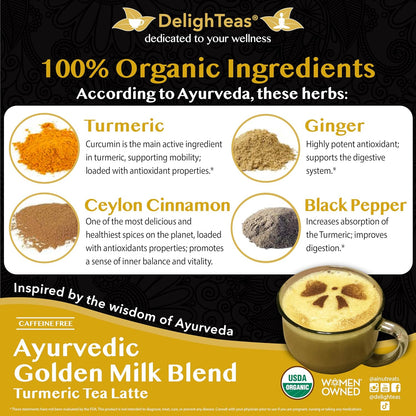 DelighTeas Organic Masala Chai Powder | Caffeine free, Unsweetened, Vegan, Keto | Ayurvedic Digestive Support blend for Chai Spice Tea | 100 Servings, 4oz