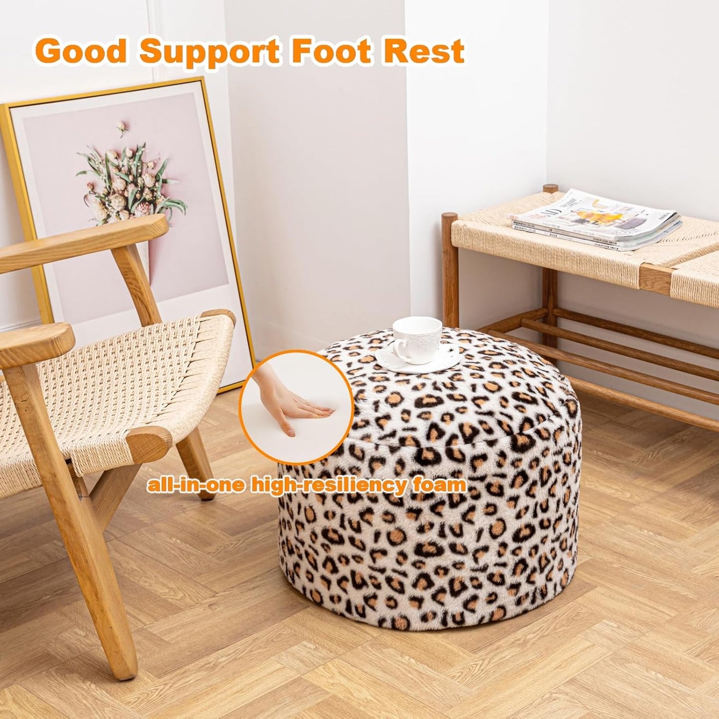 Round Pouf Ottoman 20 x 20 x 14 Inches Boho Poof Home Decor Floor Pouffe Ottoman Foot Rest for Couch Sofa Bean Bag Chairs Living Room Bedroom (Green)