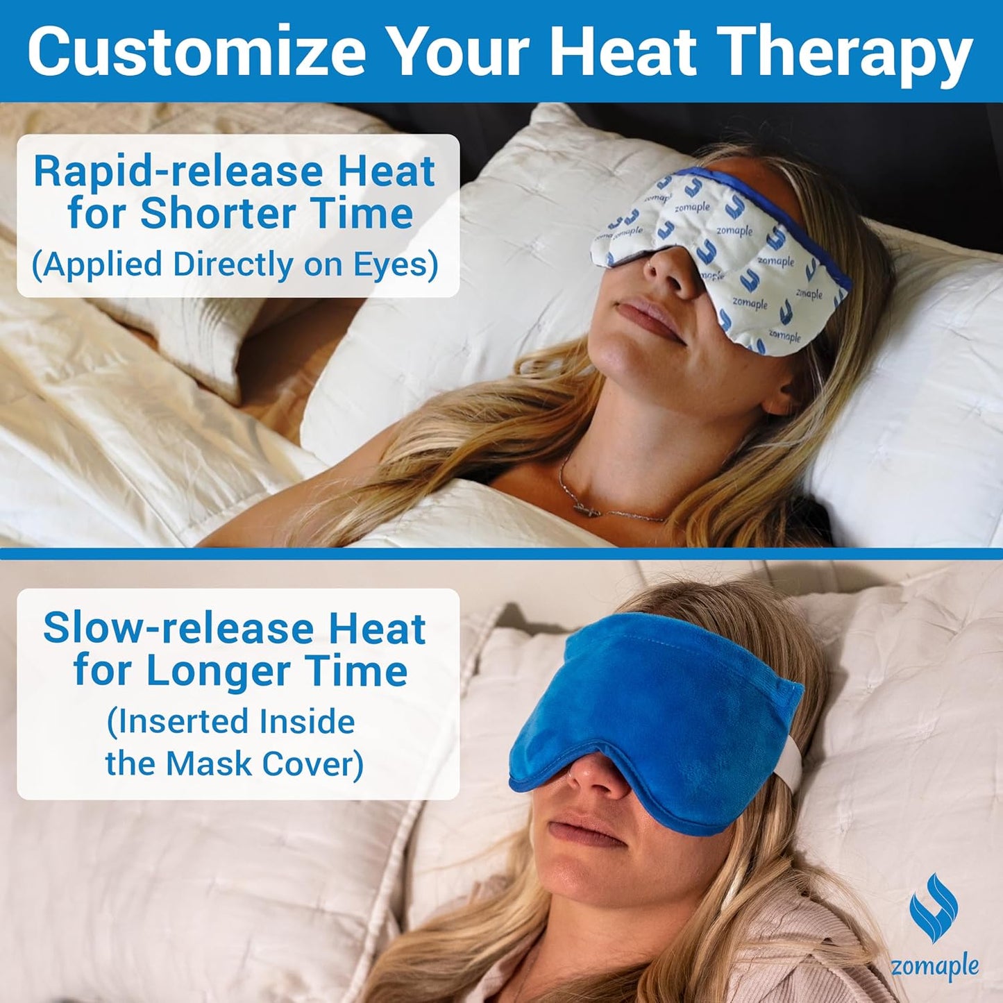 ZOMPALE Heated Eye Mask for Dry Eyes – Microwavable Moist Heat Eye Compress – Warm Compress for Eyes, Eye Strain & Stye Relief – Adjustable Strap, Washable Plush Cover, Reusable Eye Mask for Sleep