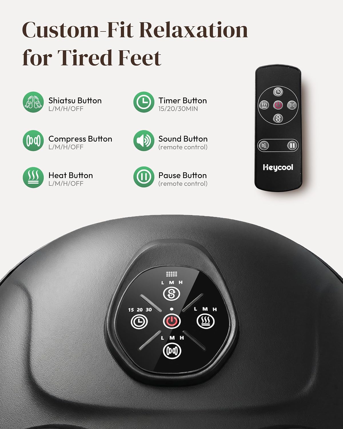 Heycool Shiatsu Foot Massager with Heat FSA Eligible HSA, Gift Men Women | [2026 Upgraded] Compression, Vibration, Deep Kneading Massager for Plantar Fasciitis, Neuropathy, Remote Control