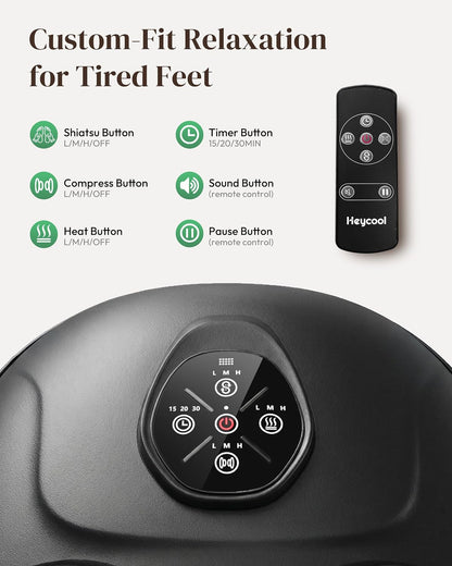 Heycool Shiatsu Foot Massager with Heat FSA Eligible HSA, Gift Men Women | [2026 Upgraded] Compression, Vibration, Deep Kneading Massager for Plantar Fasciitis, Neuropathy, Remote Control