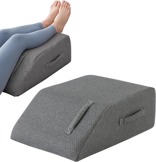 MEGCXIT Leg Pillow Elevation Blood Circulation, Leg Wedge for Elevation for Swelling, Leg Elevating Pillow for After Surgery, Memory Foam Foot Knee Pillow for Back Sleeping 23.6×16.8×8 Inch White/Grey