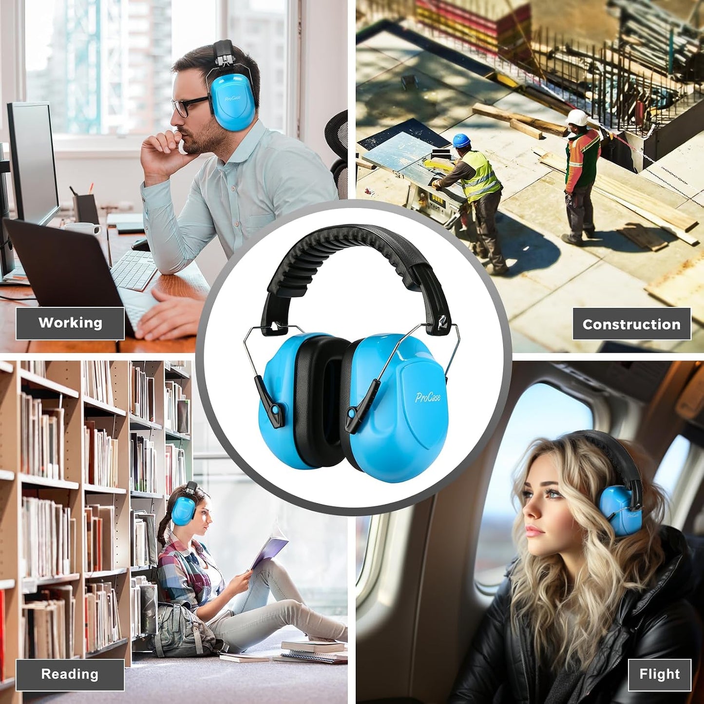 ProCase NRR 28dB Noise Reduction Ear Muffs, Foldable Adjustable Passive Noise Cancelling Headphones for Adults Kids Autism, Hearing Protection for Shooting, Construction, Mowing, Studying -Black - Colors A