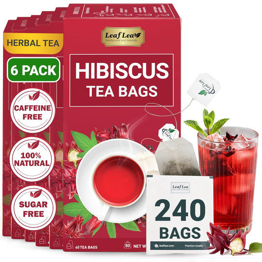 LeafLea Premium Hibiscus Flowers Tea Bags, Rich Flavor & Color, 240 Count