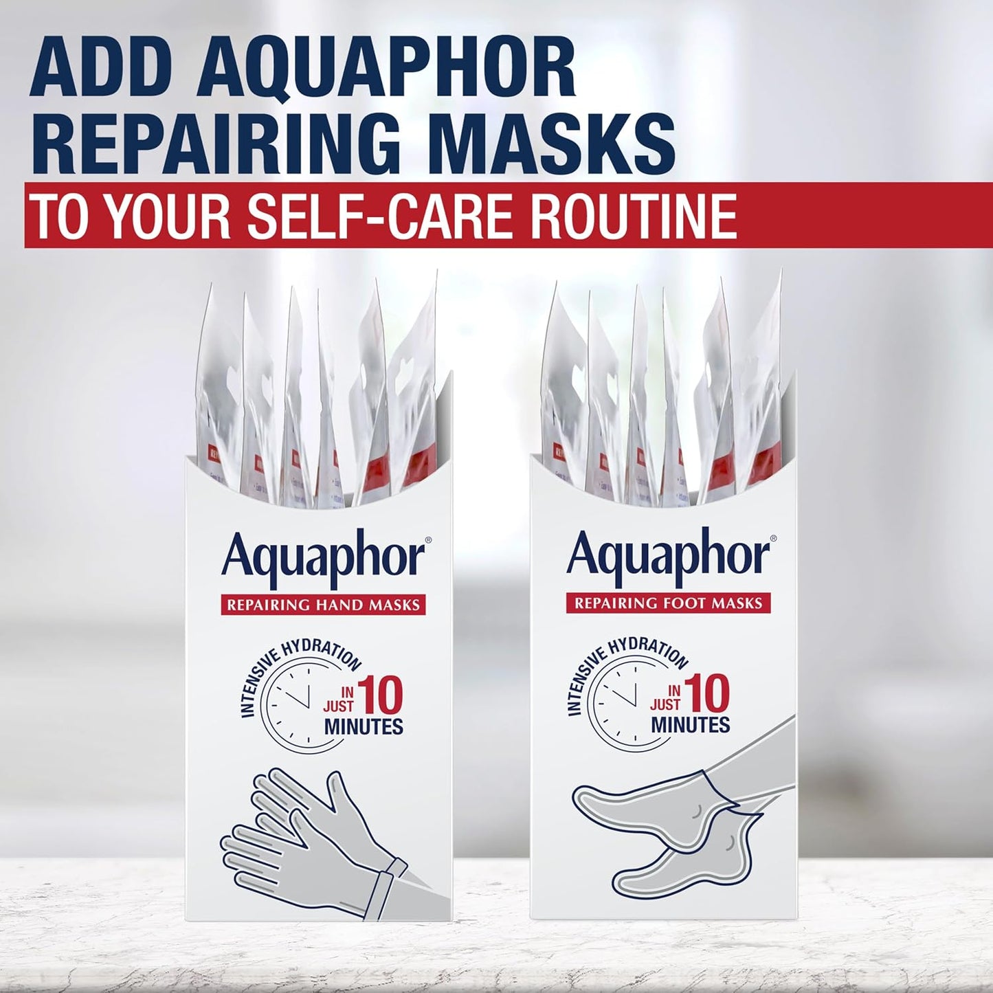 Aquaphor Repairing Foot Masks, Moisturizing Socks for Dry Feet, Hydrating Foot Care Treatment with Avocado Oil and Shea Butter, Pack of 6