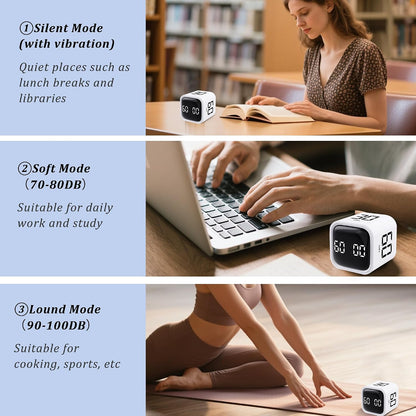 Rotating Pomodoro Timer 5,10,30, 60 Minutes Preset,Desk Productivity Flip Timer, Visual Cube Countdown Stopwatch,Custom Modes/Vibration/High/Low Volume,ADHD Timers, for Study, Work, School, Kitchen