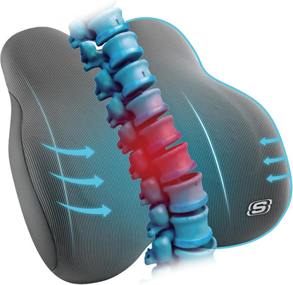 Skechers Memory Foam Lumbar Pillow,Lumbar Support Pillow for Office, Chair Lower Back Pain Relief Lumbar Pillow, Ergonomic Design Back Support Pillow for Office Chair, Car, Home, Travel,Black