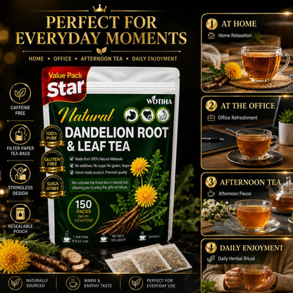 WOTIHA 60 Count Premium Dandelion Root Tea Bags - 100% Natural Roasted, Supports Liver & Kidney Health, Digestion & Immunity, Caffeine-Free, Additive-Free, Gluten-Free, Vegan.