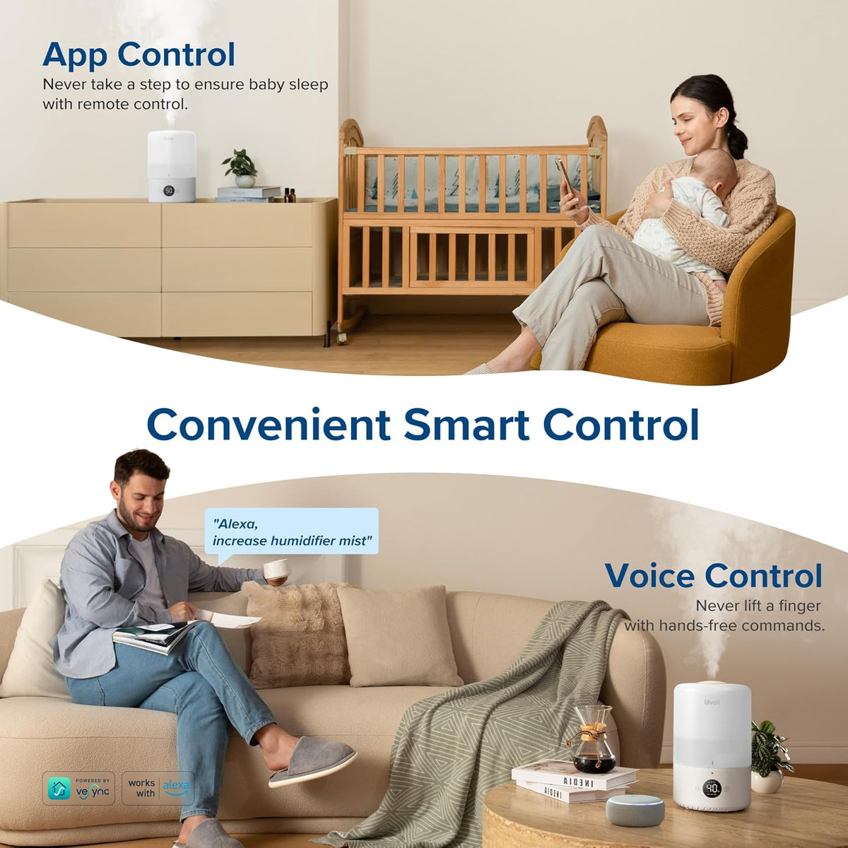 Levoit Humidifiers for Bedroom, Smart Warm and Cool Mist, Symptom Relief