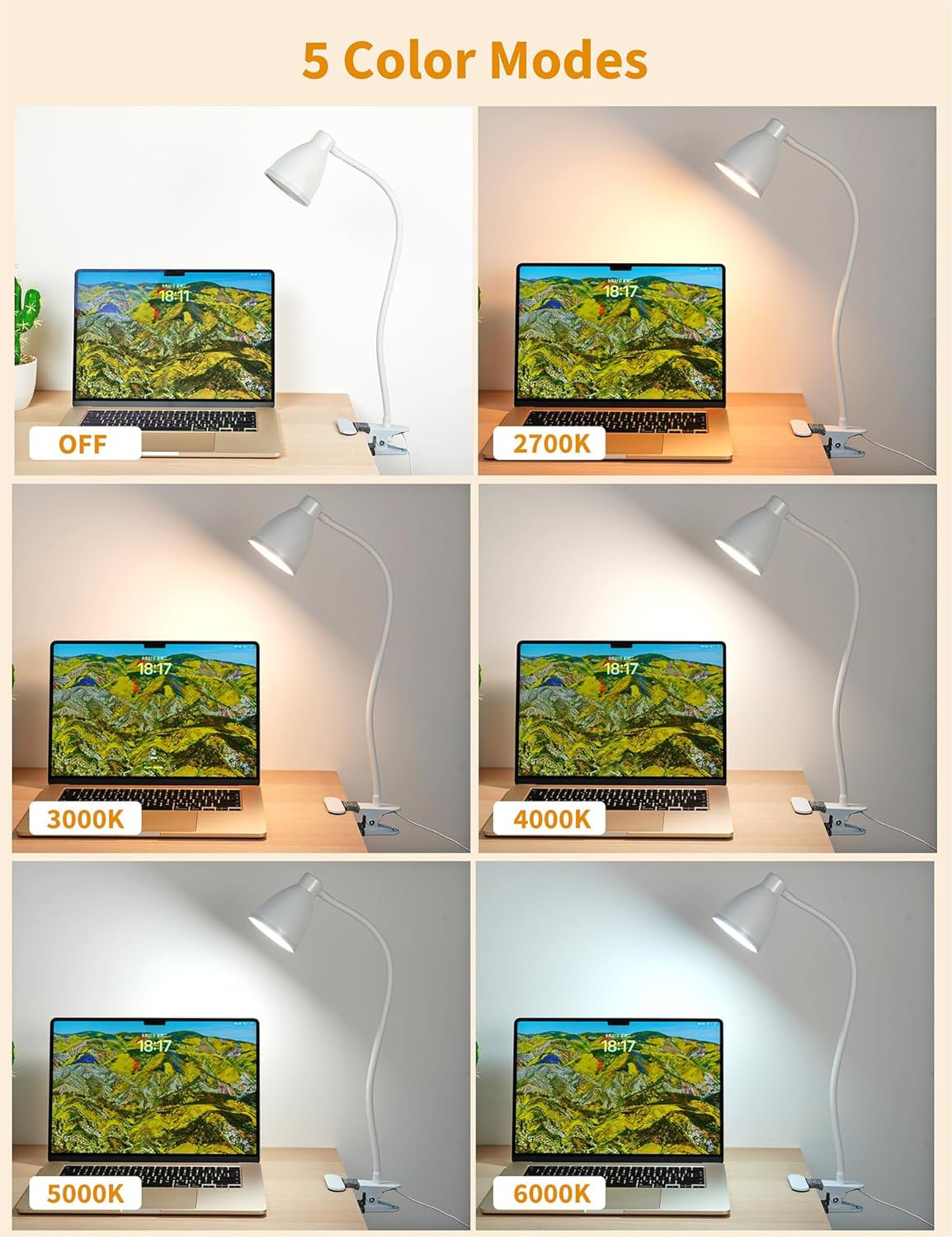 BOHON Desk Lamp with Clamp, Clip on Light, 5 Color 10 Brightness, Teal | 10W 38 LED Flexible Gooseneck Clip Lamp, Auto Off Timer, Desk Lights for Office Home Bed Bedside Reading, Adapter Include