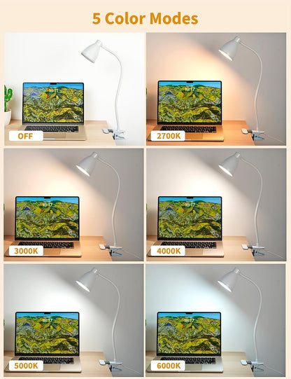 BOHON Desk Lamp with Clamp, Clip on Light, 5 Color 10 Brightness, Teal