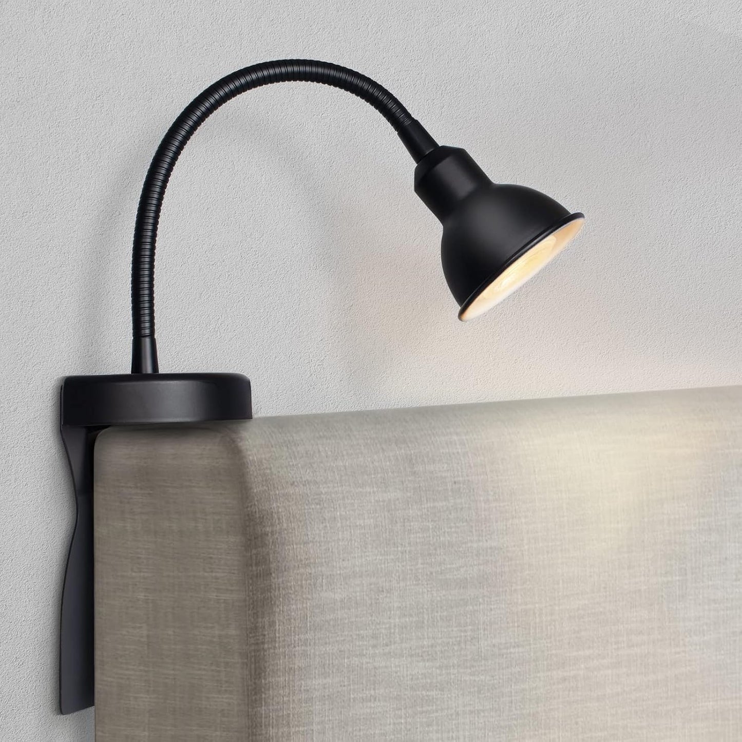Solfres Patented Innovative Design Headboard Reading Light. No Drilling Golden Book Light for Bedtime Reading. Dimmable LED Book Reading Lamp with Bulb. Movable & Flexible, Black