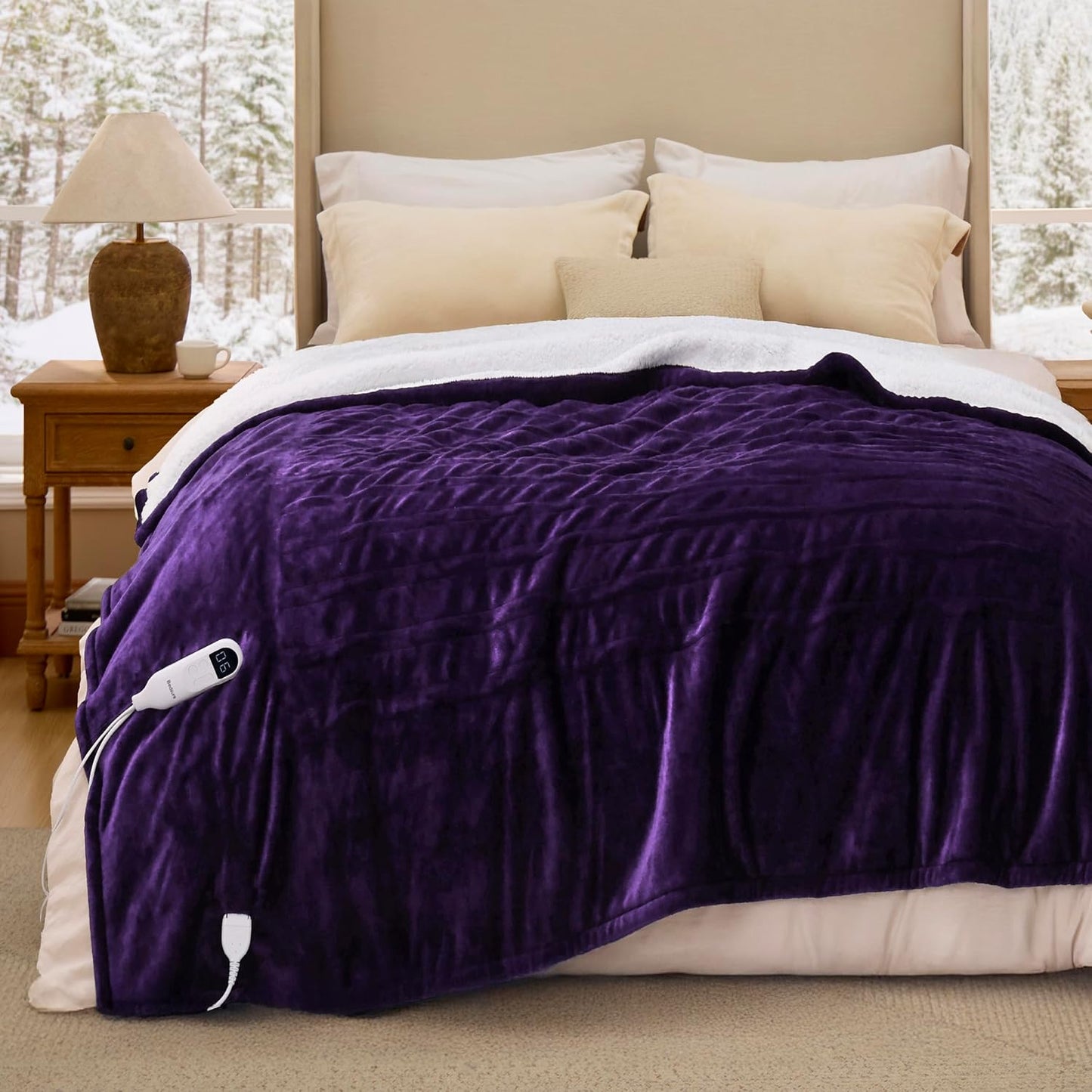 Bedsure Heated Blanket Throw Blanket with Preheat Function - Fast Heating Electric Blanket, Soft Flannel Throw with 6 Time Settings(Up to 10H), 6 Heating Settings, Gifts for Grandma (50"x60", Cream)