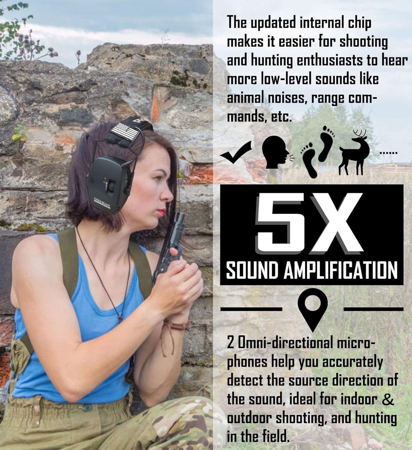 PROHEAR Electronic Ear Protection for Shooting with 4X Sound Amplification, Gun Range Hearing Protection Muffs, NRR 23dB Noise Reduction Headphones for Hunting, Green