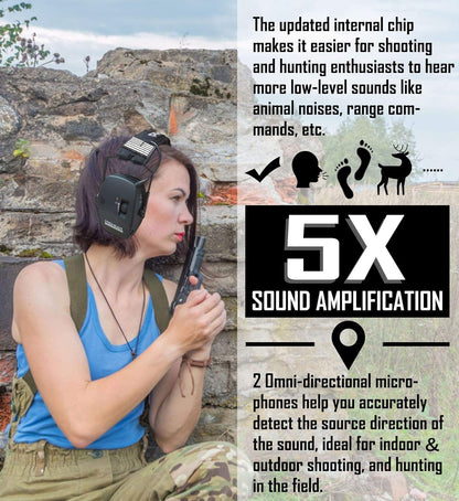PROHEAR Electronic Ear Protection for Shooting with 4X Sound Amplification, Gun Range Hearing Protection Muffs, NRR 23dB Noise Reduction Headphones for Hunting, Green