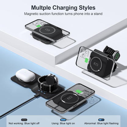 3 in 1 Charging Station for Multple Devices,Foldable 3 in 1 Wireless Charger for Travel,NANO Wireless Charging Station for iPhone17 16 15 14 13 12 Pro Max/Watch 10 9 8 7 6 5 4 3 Ultra/AirPod Pro