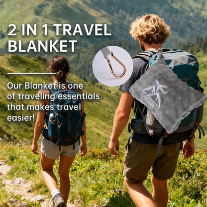 Travel Blanket and Pillow-2-in-1, Ultra-Soft&Compact, Airplane Blanket with Hand Luggage Belt and Backpack Clip,Travelers Accessories Gifts, 61x43 Inches(Pink