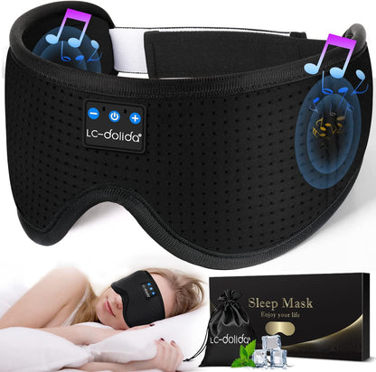 LC-dolida Sleep Headphones, 3D Sleep Mask Bluetooth Wireless Music Eye Mask, Sleeping Headphones for Side Sleepers Sleep Mask with Bluetooth Headphones Ultra-Thin Stereo Speakers Perfect for Sleeping