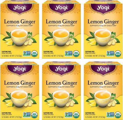 Yogi Tea Lemon Ginger Tea - 16 Bags per Pack (6 Packs) - Organic Ginger Root Tea to Support Healthy Digestion - Includes Lemongrass, Lemon Flavor, Licorice Root, Lemon Peel & More