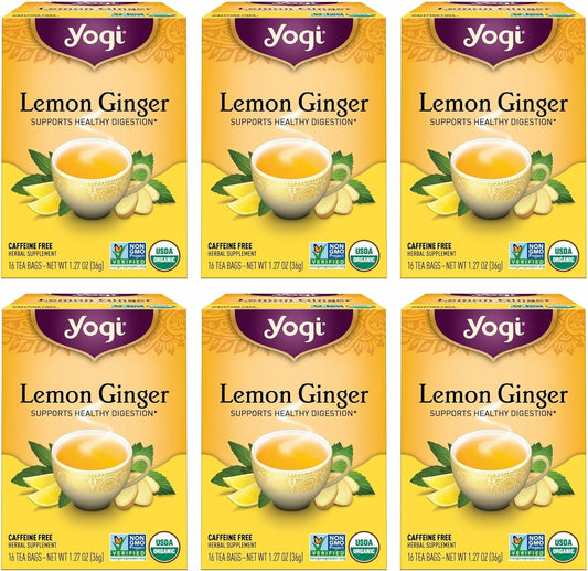 Yogi Tea Lemon Ginger Tea - 16 Bags per Pack (6 Packs) - Organic Ginger Root Tea to Support Healthy Digestion - Includes Lemongrass, Lemon Flavor, Licorice Root, Lemon Peel & More