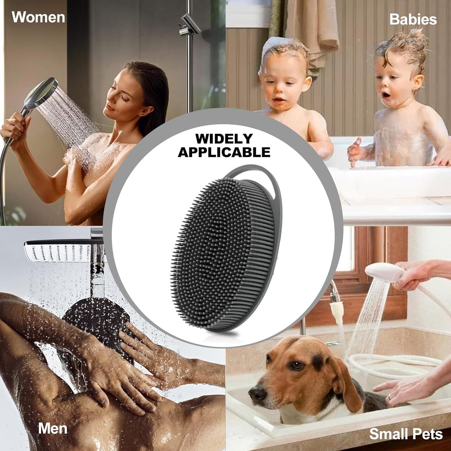 2 Pack Silicone Body Scrubber, Loofah Double-Sided Body Brush,Shower Scrubber and Scalp Massager Shampoo Brush for Sensitive Kids Women Men All Kinds of Skin (Black & Pink)