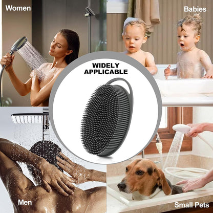 2 Pack Silicone Body Scrubber, Loofah Double-Sided Body Brush,Shower Scrubber and Scalp Massager Shampoo Brush for Sensitive Kids Women Men All Kinds of Skin (Black & Pink)