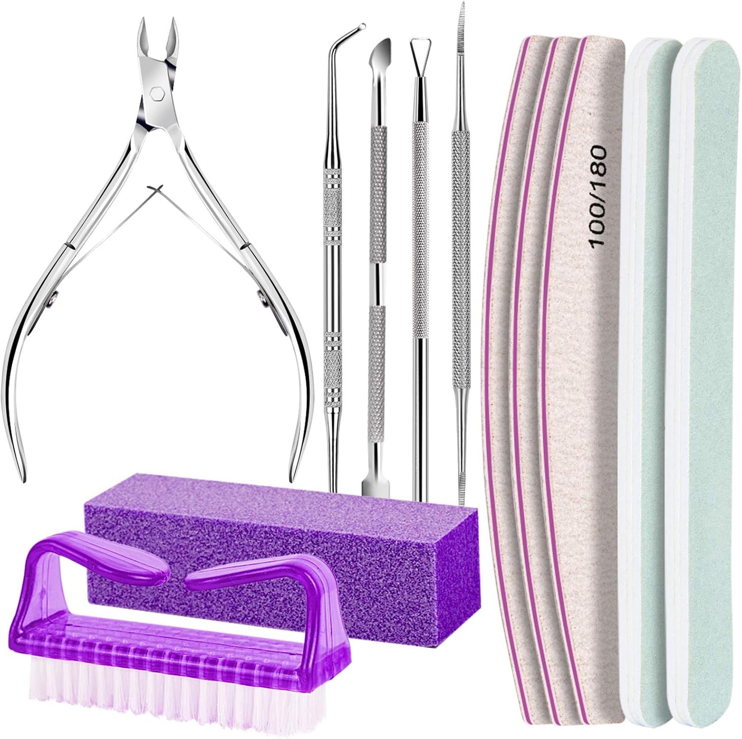 FANDAMEI Nail Care Kit, Nail Files 100/180, Nail Buffer Block, Cuticle Nippers, Cuticle Trimmer, Cuticle Pusher, Nail Tools, Nail Kit, Pedicure & Manicure Tools, Nail Prep Kit, Manicure Kit for Women