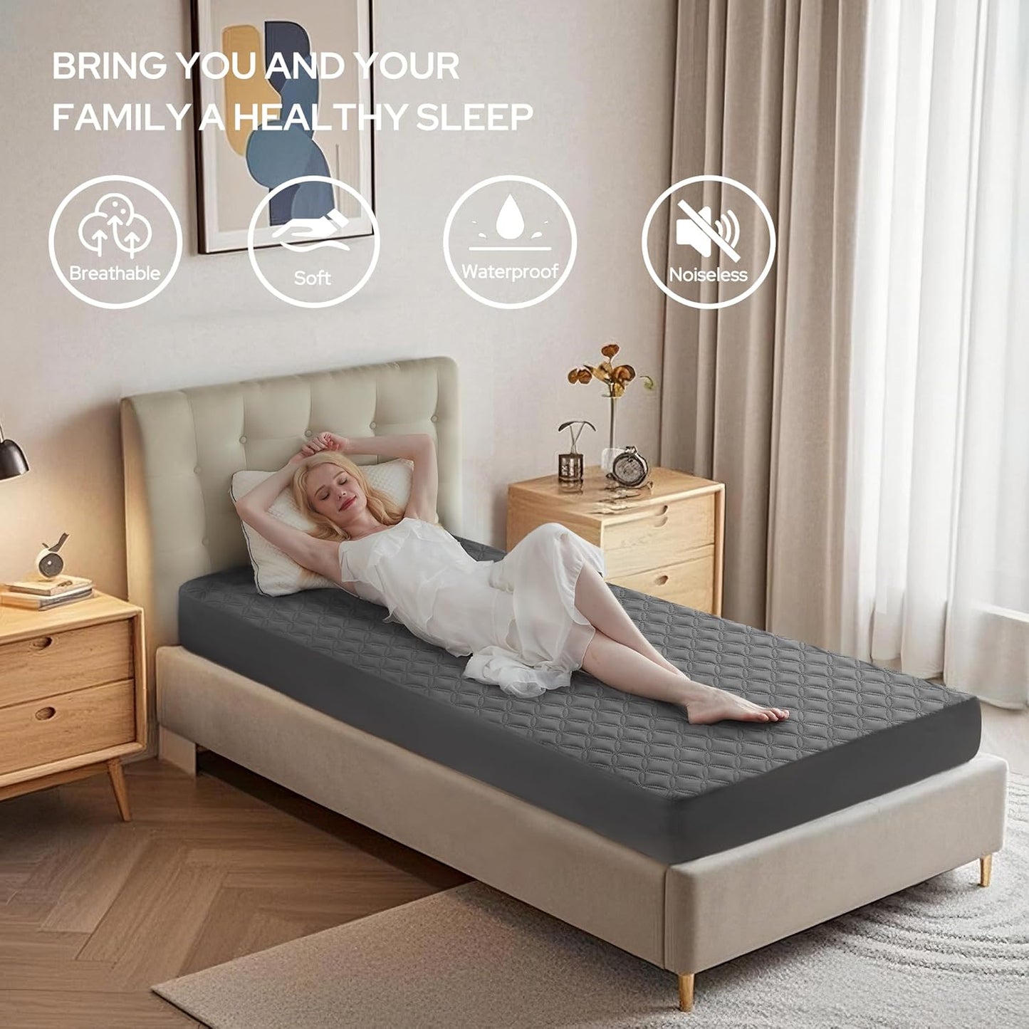 BEDLORE Waterproof Mattress Protector, Noiseless King Size Mattress Pad with Deep Pocket Fitted Up to 6-18 inches, Soft Breathable Dirt-Proof Bed Mattress Cover Washable for Bedroom, Hotel (Gray)