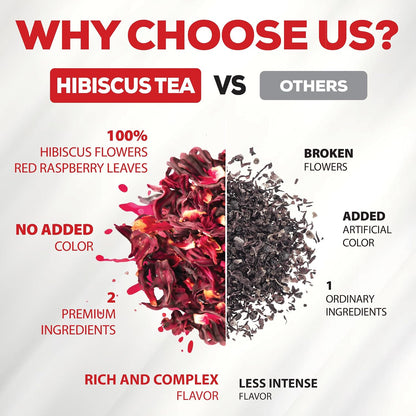 MILIVOL Hibiscus Flowers Mixed Red Raspberry Leaf Tea Bags - 1.5Gr/Bag - 40 Bags - Non-GMO, Caffeine-free Tea supports Heart, Digestion and Mood