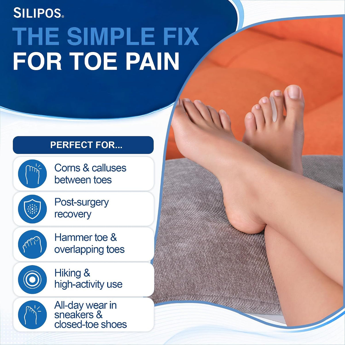 Silipos Gel Toe Separators for Bunions & Foot Relief - 15 Pack - Reusable