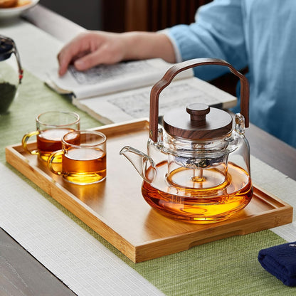 Glass Teapot with 2 Infusers, Heat Borosilicate Glass, Stovetop Safe Tea Kettle, Glass Tea Pot with Infuser and Lid for Loose Tea, 1090ml/36.9oz
