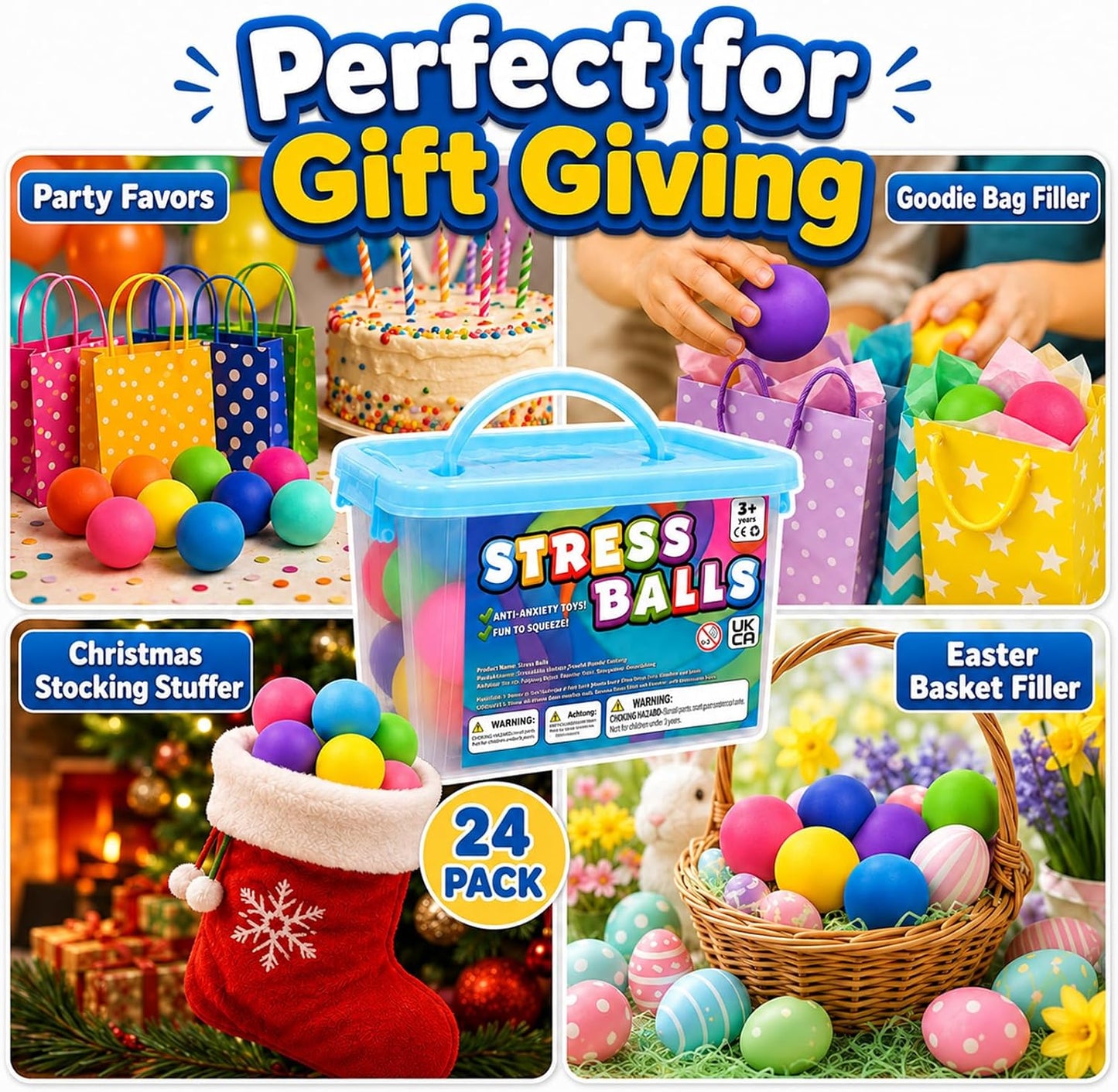 24 Pack Slow Rise Stress Balls, 2.5" Full Size Squishy Balls, Soft Stretchy Sensory Fidget Toys for Adults Kids, Classroom Rewards, Prize Box Toys, Office Stress Toys & Gifts