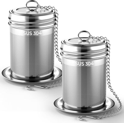 2 Pack Reinmoson Large Tea Infuser for Loose Tea & Spice Infuser for Cooking, 2.1” x 2.9” Extra Fine Mesh Large Tea Strainers, 304 Stainless Steel Loose Leaf Tea Steeper for Black Tea, Rooibos, etc