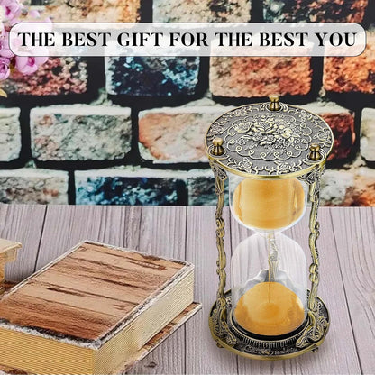 SuLiao Hourglass Sand Timer 60 Minute, 60 Min Mandala Rose Engraving Brass Gold Sand Clock,Antique Reloj De Arena 1 Hora, One Hour Glass Sandglass for Gift Home Office Desk Decor