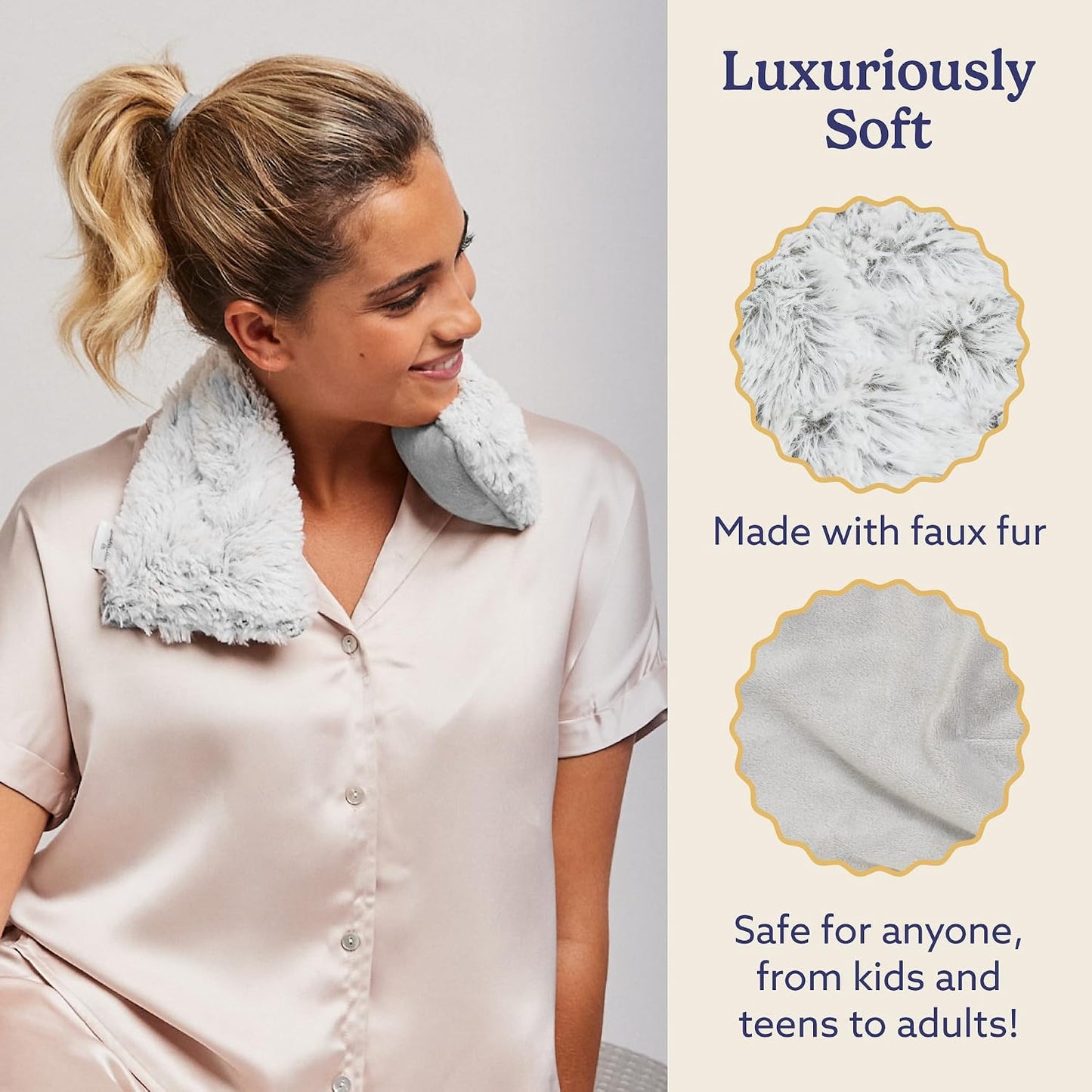 warmies Microwavable Neck & Shoulder Wrap - Weighted Neck Wrap - Microwavable Heat Pack for Shoulders - Chillable Heating Pad with Lavender for Aches & Pain - Marshmallow Gray, 19 x 5 x 3 in, 2 lb