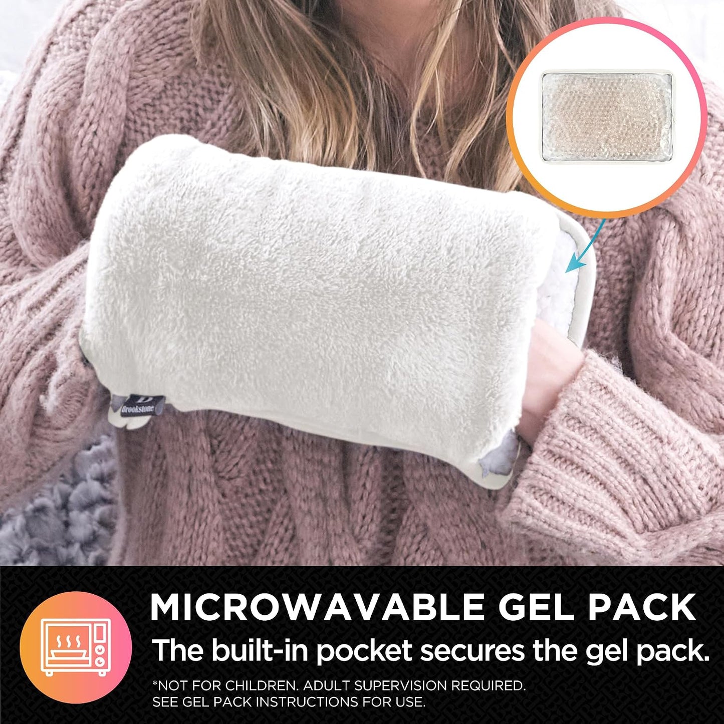 Brookstone Faux Fur Hand Warmer | Soothe Cold Hand Muff with Microwavable Gel Pack for Long Lasting Heat | Cozy Sherpa & Plush Lining for Ultimate Comfort | Hand Muffs for Women & Men