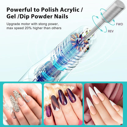 COSLUS C20 Cordless Nail Drill Electric File: Professional for Acrylic Gel Dip Powder Nails, Portable All-in-One Nail Drill Machine Kit for Manicure & Pedicure, Rechargeable Lightweight, Purple