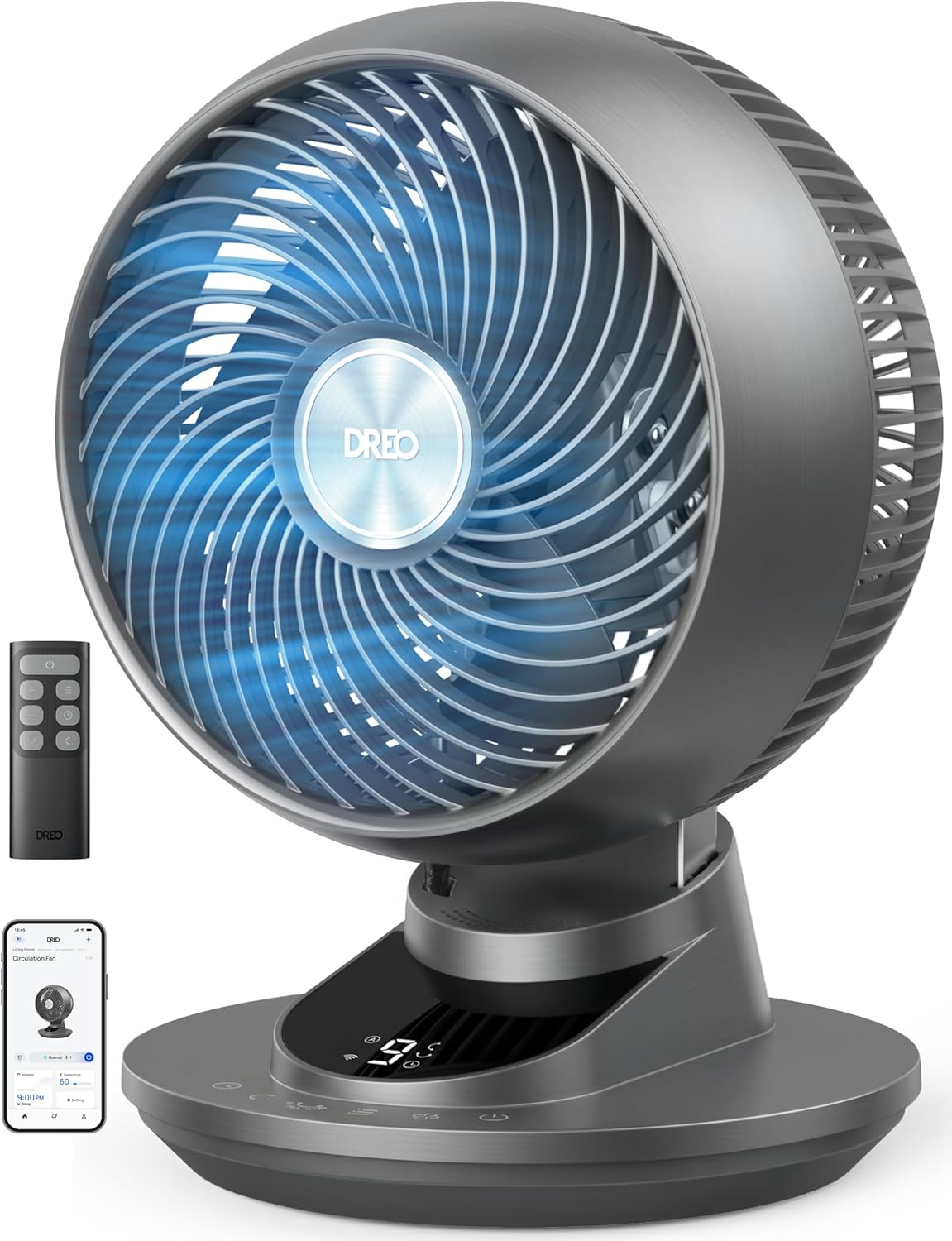 DREO Smart Fan for Bedroom, Powerful 85 ft Airflow, 12 Inches, Desk Fans in 20dB Quiet, 90°+90° oscillating fans, App/Voice Control, 9 Speeds & 8/12H Timer for Home Office Dorm