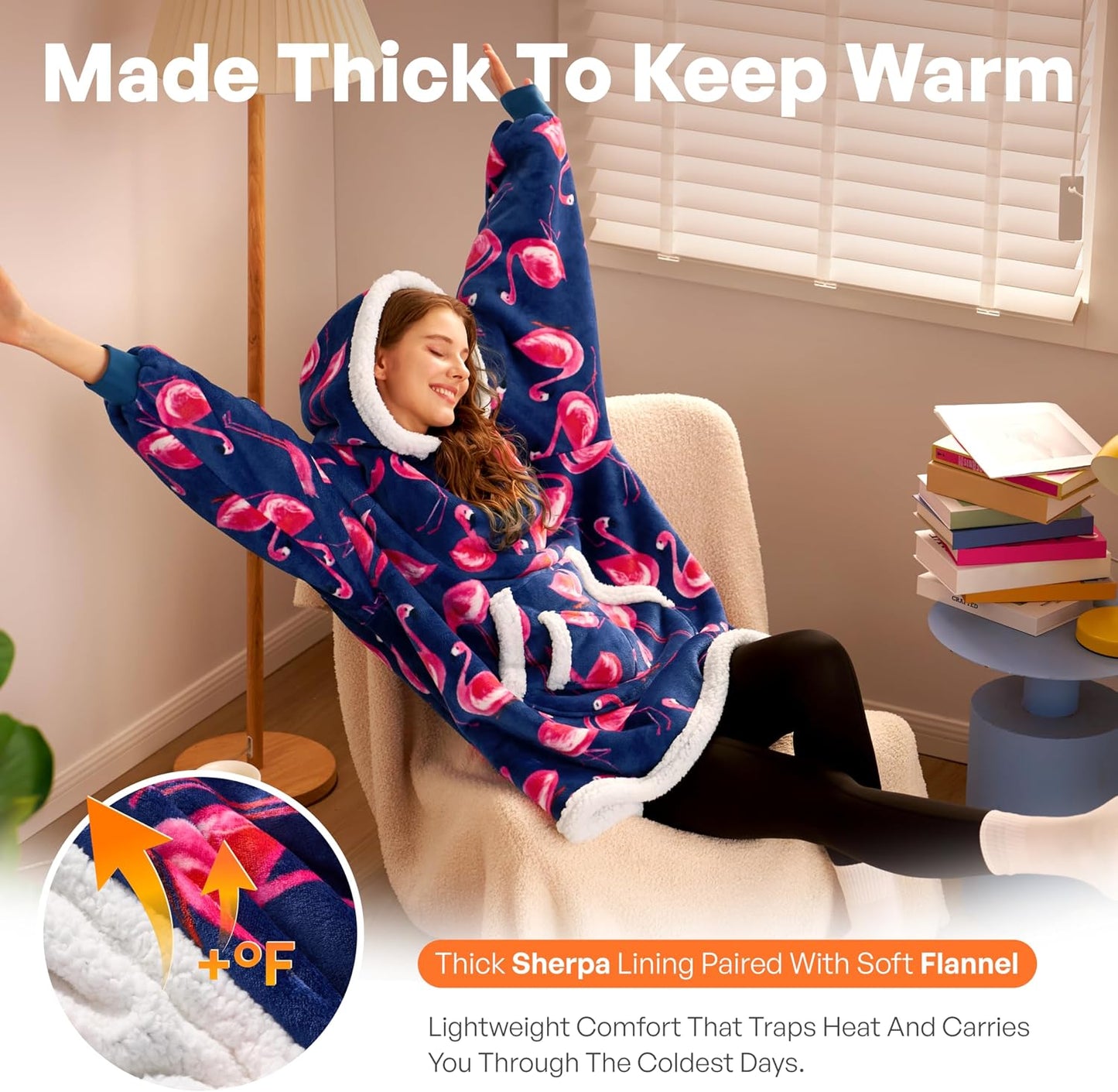 Giggling Getup Wearable Blanket Hoodie for Adults Gifts for Teen Girls Sister Women Sherpa Fleece Printed Hooded Blanket Sweatshirt Warm Cozy with Pocket & Sleeves Beige Cat