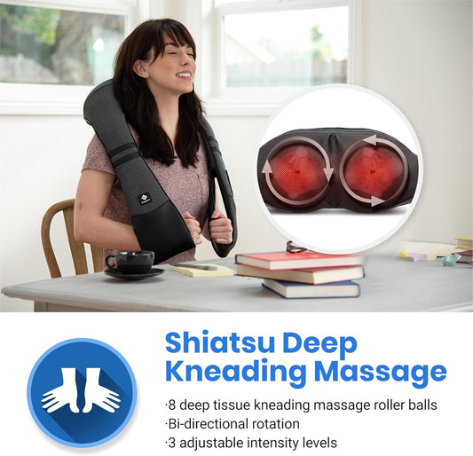 Etekcity FSA Eligible Cordless Neck Massager for Pain Relief Deep Tissue, Shiatsu Shoulder Massager with Heat, Massage Tools for Trapezius, Lymphatic Drainage, Relaxation Therapy, HSA Items, Cadeo