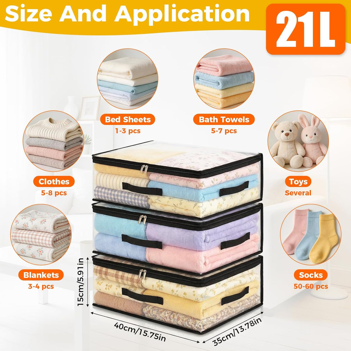Clear Storage Bags With Zippers & Handles Blanket Storage Bag