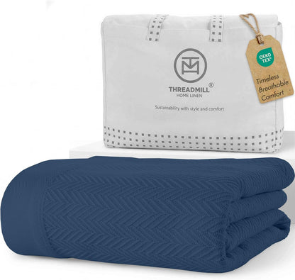 Threadmill Travel Blanket Cotton Viscose from Bamboo - Airplane Premium Soft Flight Grey Throw Blanket in Cloth Bag (Grey Color) Compact & Portable Blanket for Travel, Car, Picnic & Camping